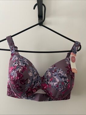 Cacique Floral T-Shirt Bra in Plum with Pink Accents